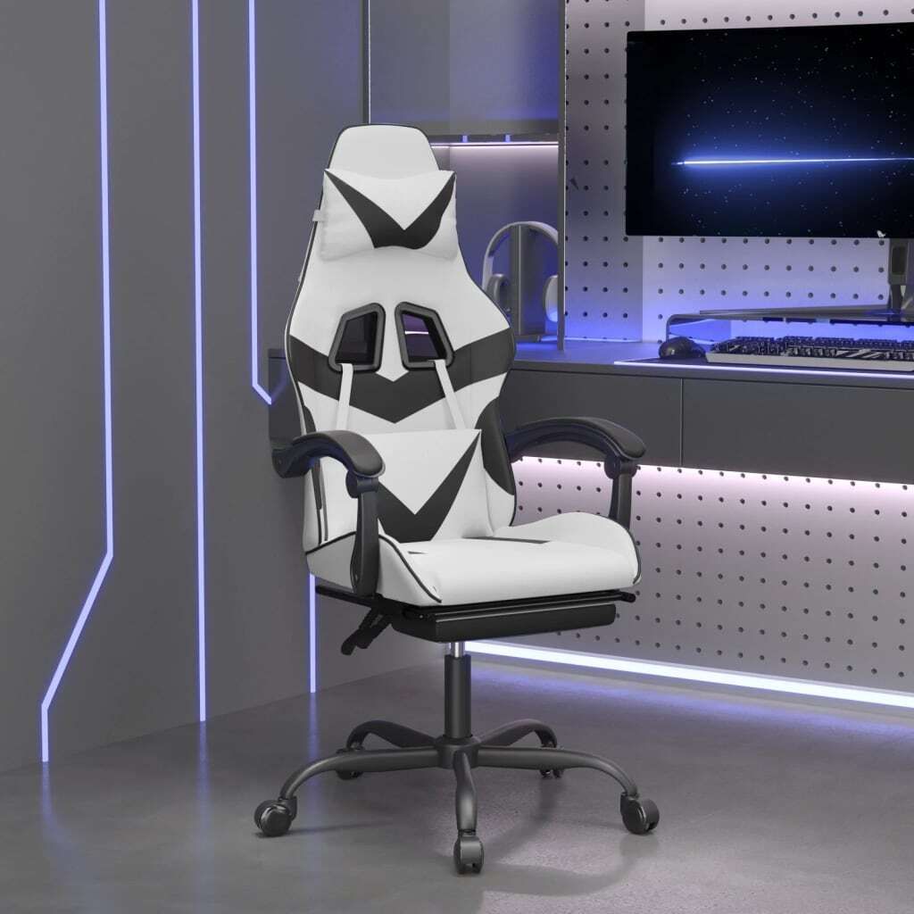 Möbel Gaming-Stuhl mit Fußstütze Weiß und Schwarz Kunstleder - Bürostühle 3143864