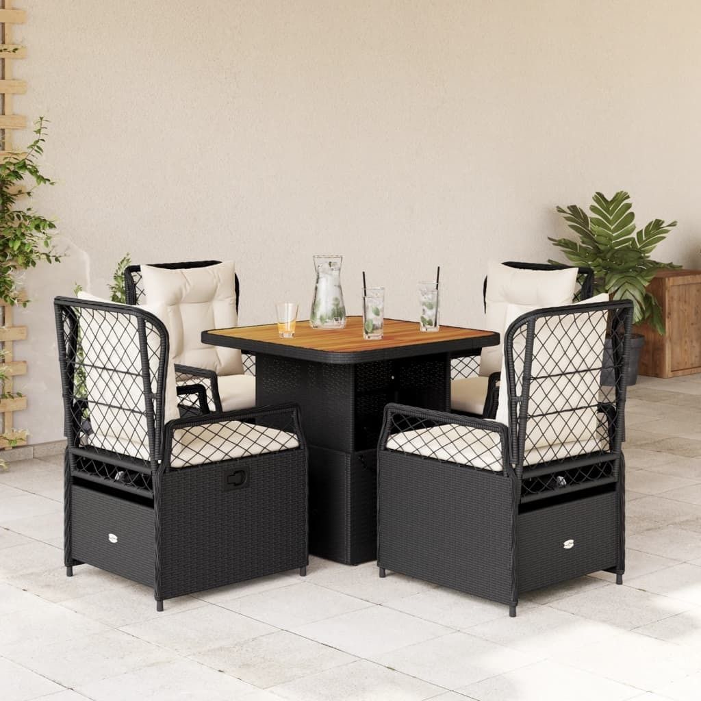 Maison Exclusive - 5-tlg. Garten-Essgruppe mit Kissen Schwarz Poly Rattan