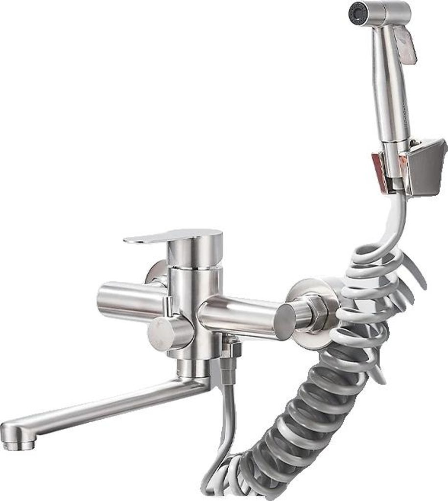 Küchenarmatur, Wandmontage, Ausziehbarer Auslauf, Nickel