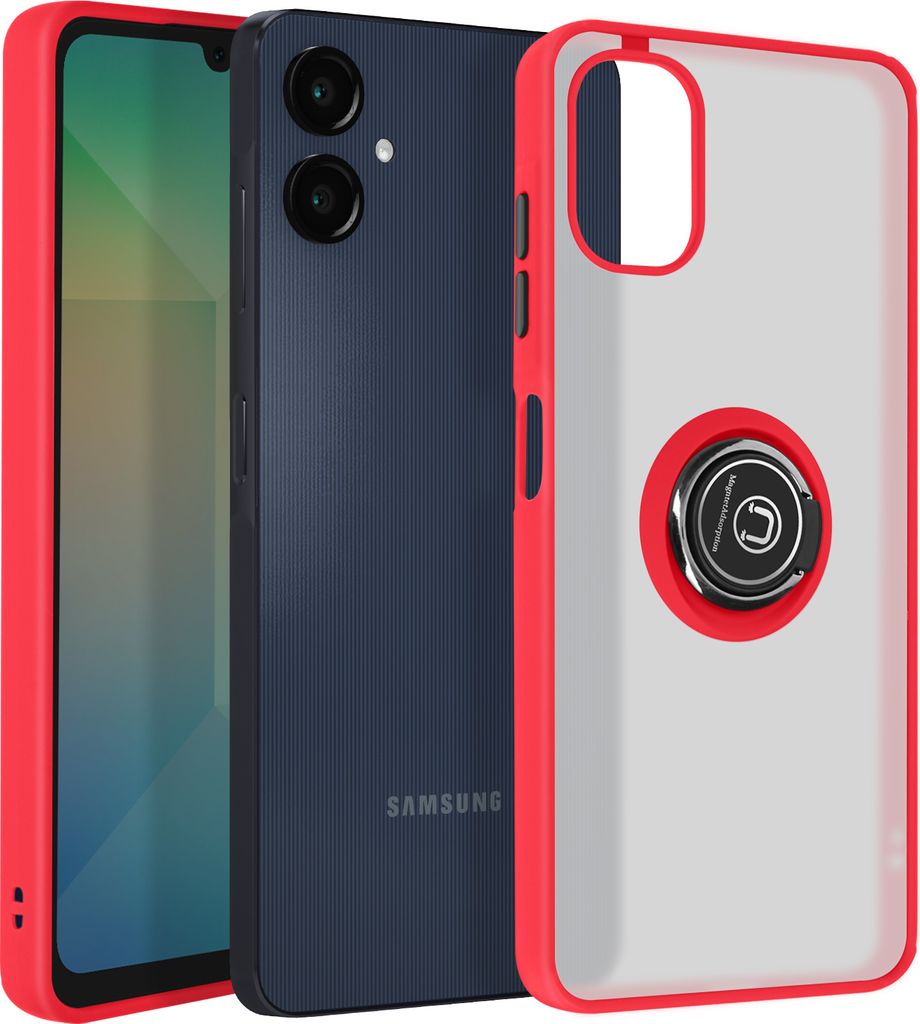 Avizar, Handyhülle für Samsung Galaxy A06 Metallring, Video-Halterung, Rot