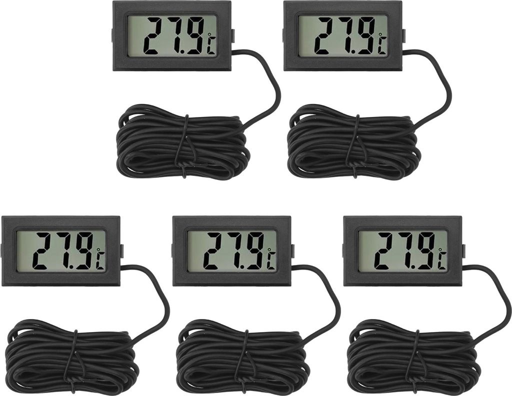 5er Set 2 Meter Mini Digitale Temperaturfühler - Elektronische Temperaturmessgeräte ohne Batterie