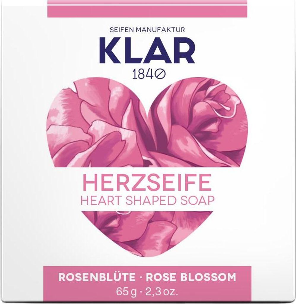 Klar Seifen Herzseife Rosenblüte 65g, Cosmos , palmölfrei