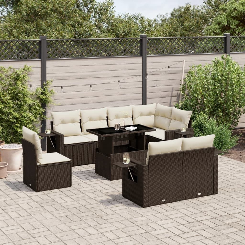 "2026 Promotion" 9-tlg. Garten-Sofagarnitur/Terrassenmöbel - mit Kissen - Braun Poly Rattan - Gartenmöbelset CC13180