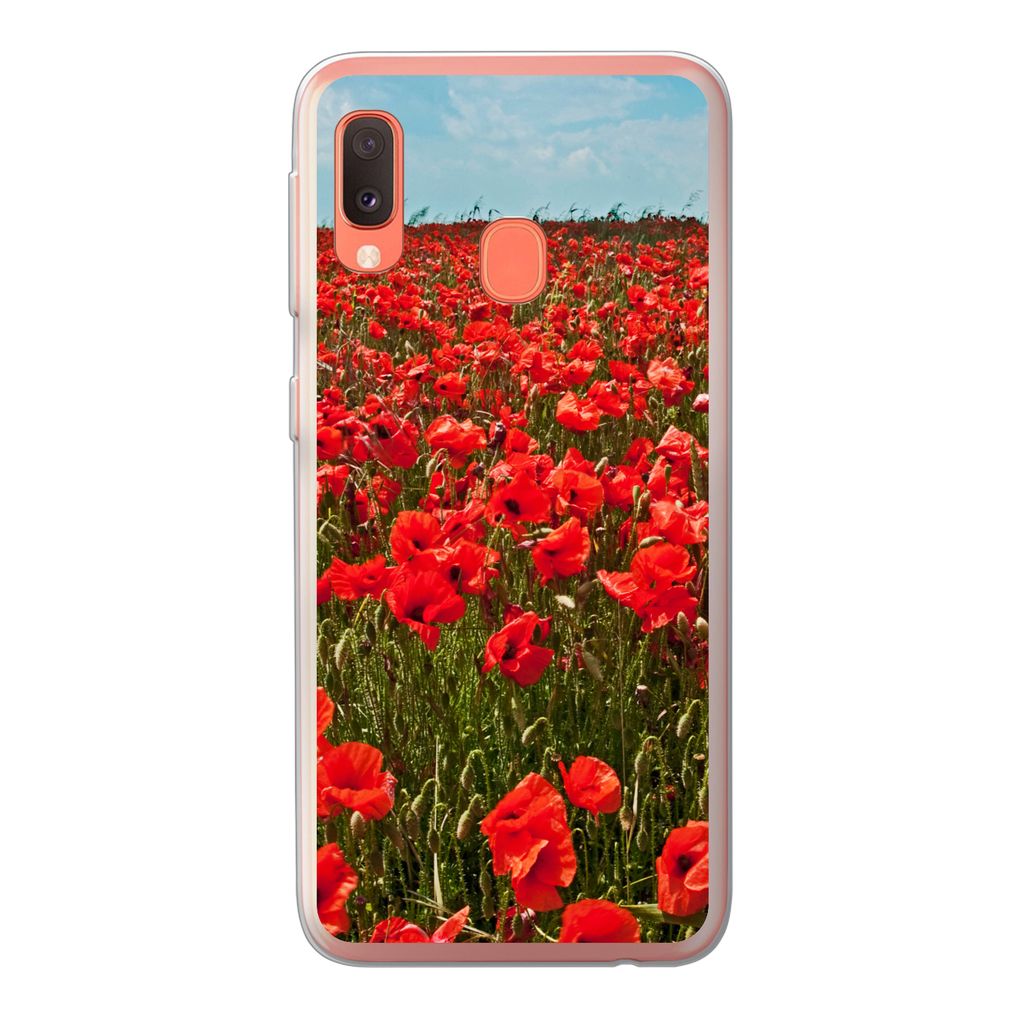MuchoWow Handyhülle Schutzhülle Hülle für Samsung Galaxy A20e Eine Wiese voller Mohnblumen Silikon Softcase Handy Hülle - Abdeckung