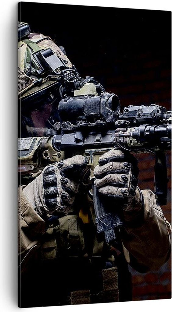 Bild auf Leinwand - Leinwandbild - Soldat Gewehr - 45x80cm - Wand Bild - Wanddeko - Wandbilder - Leinwanddruck - Bilder - Kunstdruck - Wanddekorati...