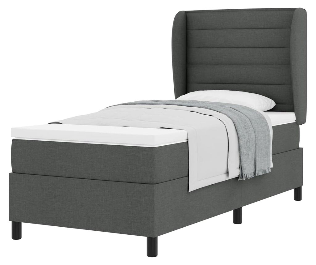 Boxspringbett mit Matratze Dunkelgrau 90x190 cm Stoff Gästebett Familienbett