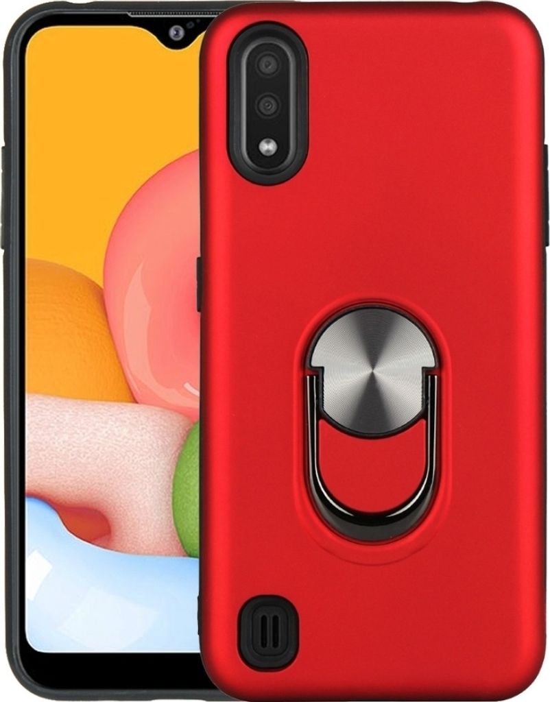 Mobigear Armor Ring Samsung Galaxy A01 Hülle Hardcase Backcover Stoßfest mit Ringhalter - Rot