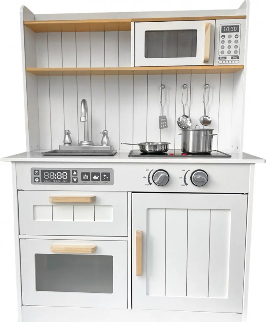 Cuisine En Bois Pour Enfants – 53x8x45 Cm, Avec Cafetière Réaliste, 15 Accessoires, Jeu De Rôle, Cadeau 3-6 Ans