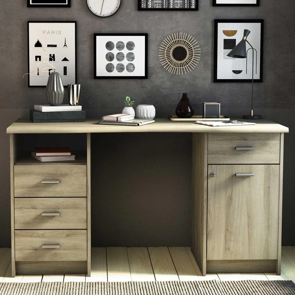 Bureau Moniek-Kronberg en chêne avec finition artisanale et rangements