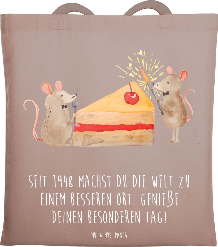 Mr. & Mrs. Panda Tote Bag 1948 Geburtstag - Braun Pastell - Geschenk, Schultasche, Geburtstagsgeschenk, Jutebeutel, Einkaufstüte, Alter, Jubiläum...