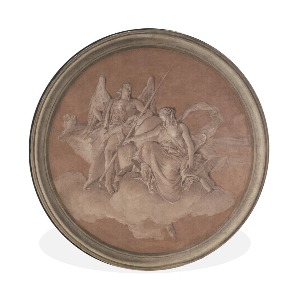 MuchoWow Aluminium Wandkreis Tugend und Reichtum - Gemälde von Giovanni Battista Tiepolo Ø 30 cm Wanddeko Modern Wohnzimmer - Wand Bild - Wohnz...