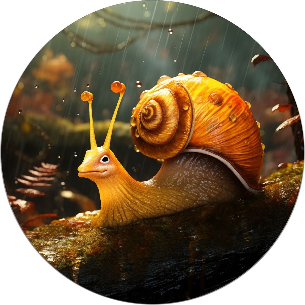 Wallario Premium Glasbild, freischwebende Optik, kräftige Farben, rund 50cm Durchmesser, Motiv Schnecke auf Ast