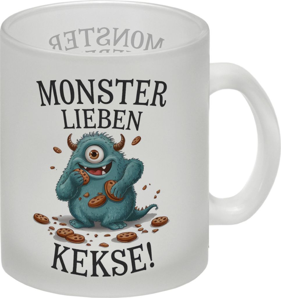 Blaues Monster mit Keks Glas Tasse Monster lieben Kekse