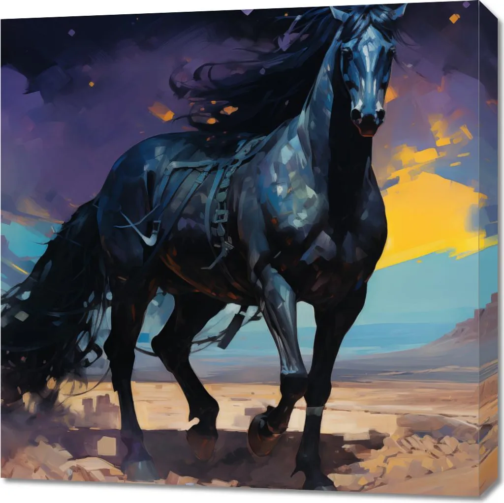 Quadro Luxury 70x70 Cavallo Nero | Opera su Tela Arredamento Esclusivo