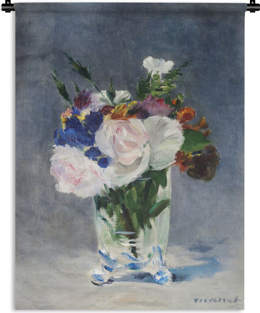 MuchoWow Wandteppich Wandbehang Blumen in einer Kristallvase - Edouard Manet 90x120 cm Tapisserie Dekoration Wandtuch - Wanddeko