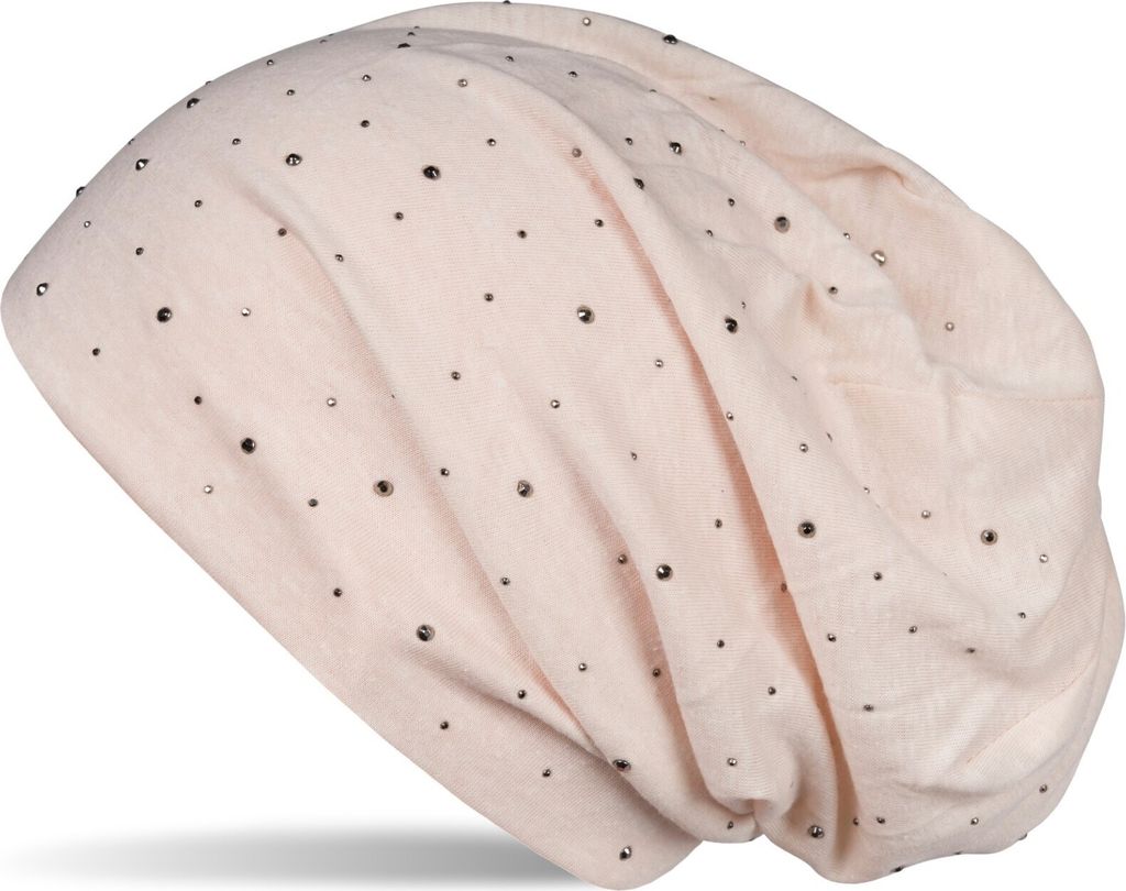 styleBREAKER Damen Beanie Mütze mit edler Strass-Nieten Applikation, Longbeanie Slouch 04024037