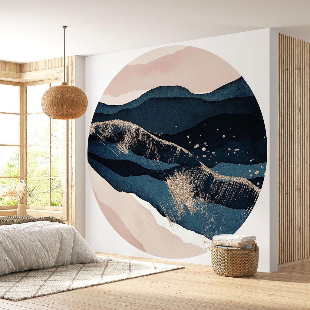 Runde Tapete / Kreis - Lumaléa - Bergdesign - Standardpapier 170 g, abwaschbar - Durchmesser 130 cm