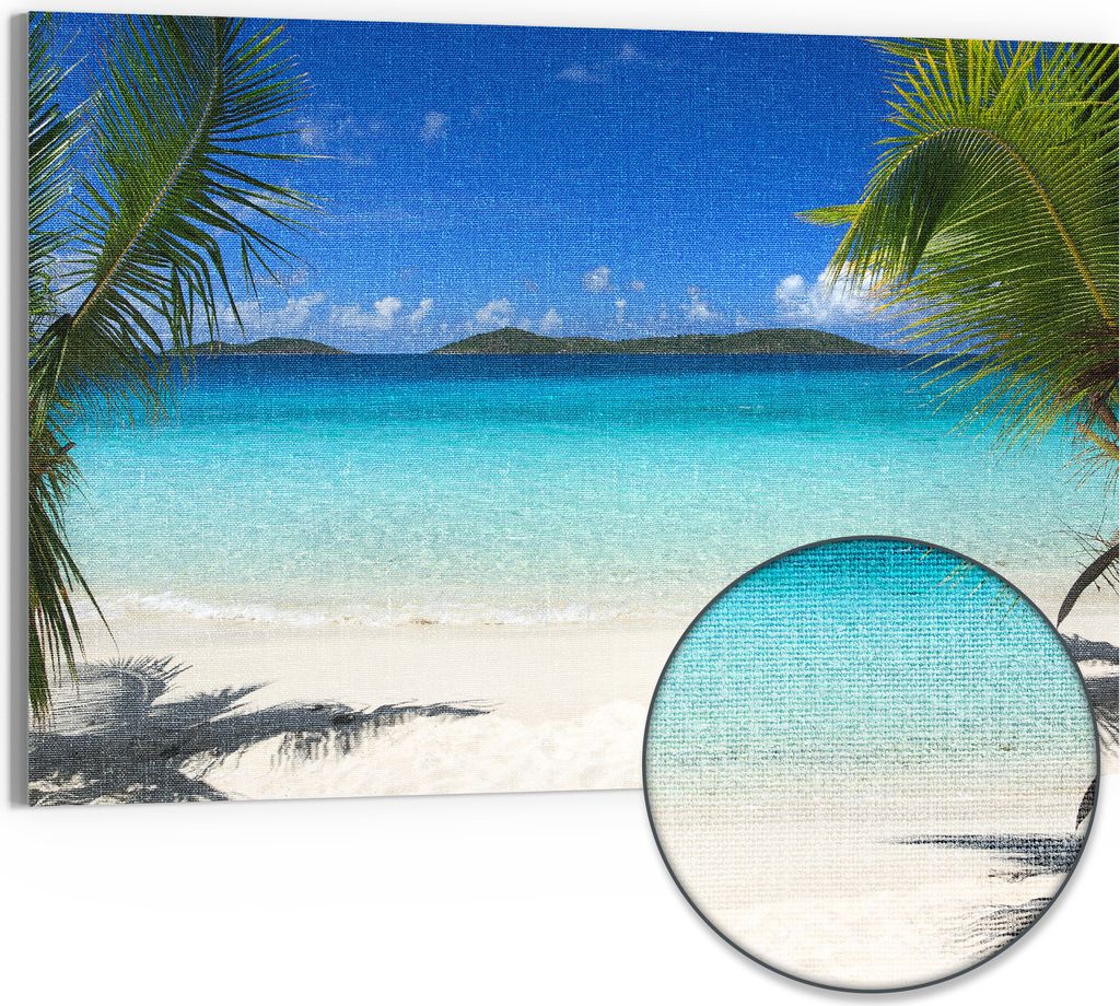 DEQORI Hybrid Leinwand Bild 90x60 cm 'Tropisches Meeresidyll' Wandbild Glas flach modern
