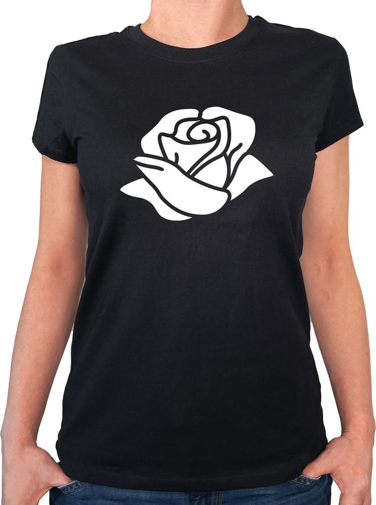 Huuraa Damen T-Shirt Rose Blüte M Black Bio Baumwolle Fairtrade Damenshirt Geschenkidee