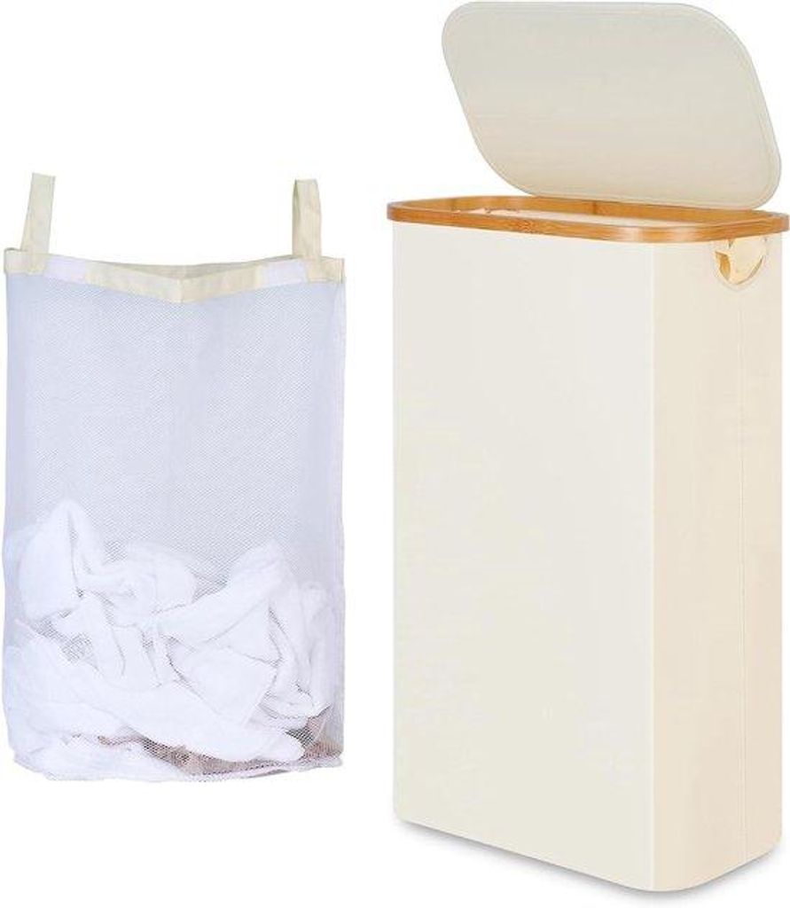 Bambus Wasmand 60 l - Beige - Abnehmbare Binnentasche - Mit Bambus-Handgriff
