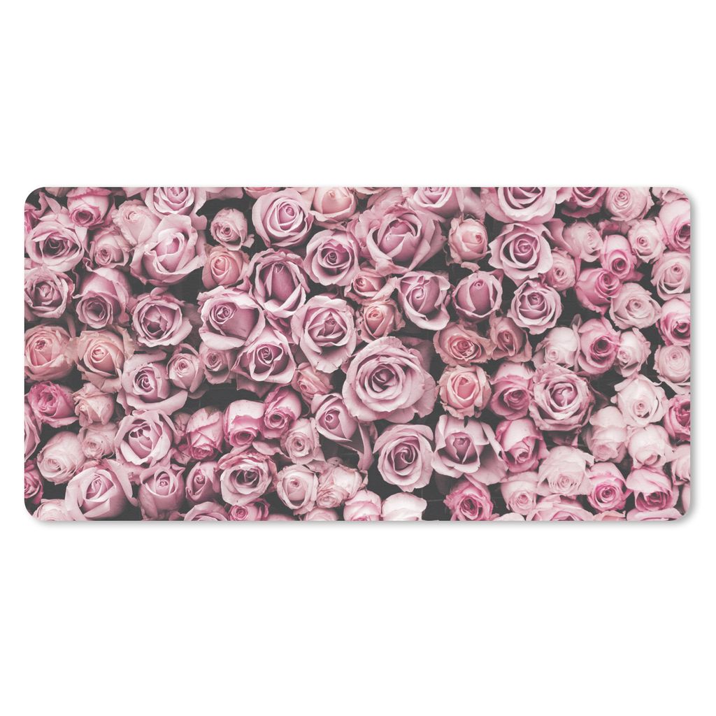 MuchoWow Schreibtischunterlage Blumen - Rosen - Natur - Rosa - Botanisch 80x40 cm - XXL Mauspad - Gaming Mauspad