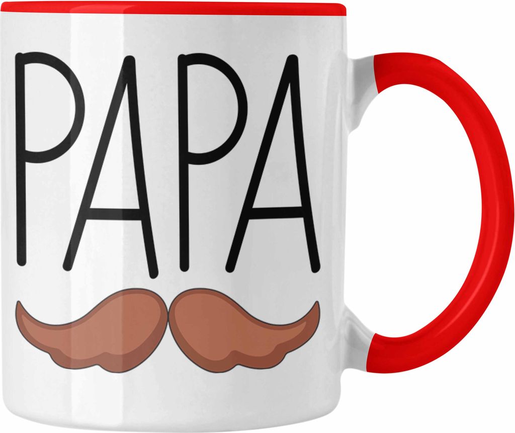 Trendation - Papa Tasse Geschenk Schnurrbart Geschenkidee Vatertag Lustig (Rot)