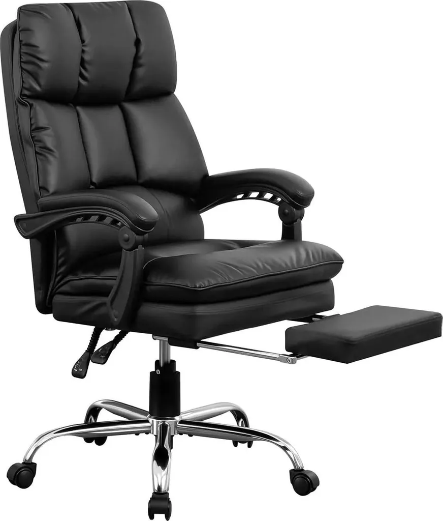 Fauteuil de bureau ergonomique réglable en cuir noir Modèle Luxe V2