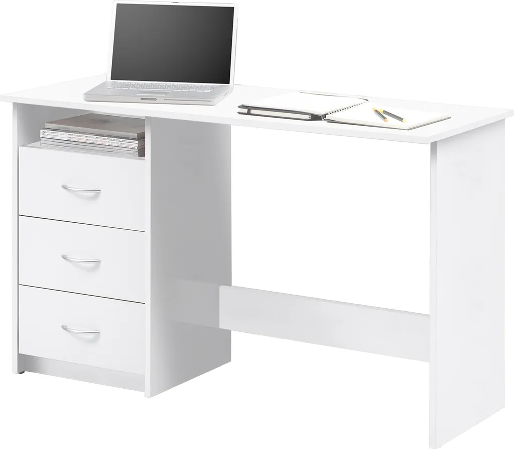 Bureau Blanc Mack 123x50 cm - Large Plateau de Travail Robuste et Stable