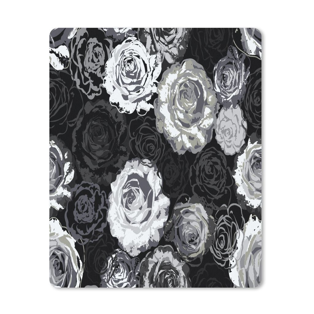 MuchoWow Mauspad Mousepad Rosen - Schwarz und Weiß - Muster 19x23 cm - Mousepads - Maus Mat - Pad - Mausunterlage - Mauspads - Spielen
