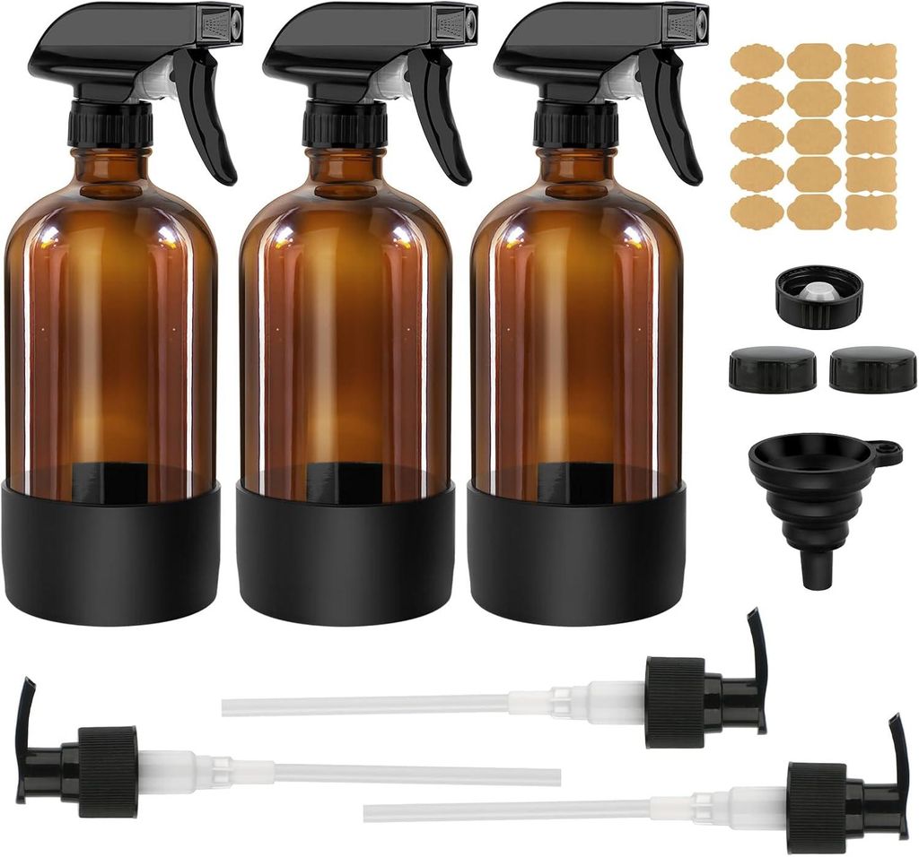 Sprühflasche 3 Stück 500ml, Braunglas Nachfüllbar Mit Einstellbarem Sprühkopf, Für Ätherische Öle Haarpflege Pflanzenbewässerung