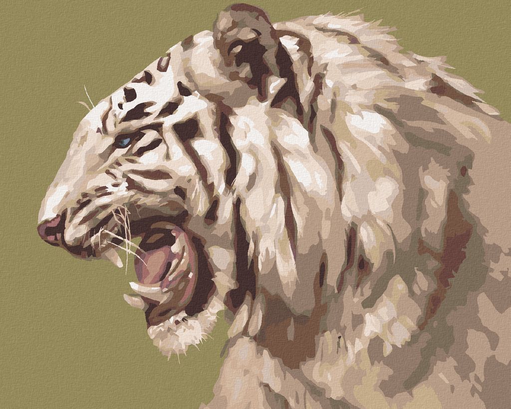 Zuty - Malen nach Zahlen - BRÜLLENDER WEISSER TIGER PORTRÄT (D. RUSTY RUST), 40x50 cm, ohne Keilrahmen