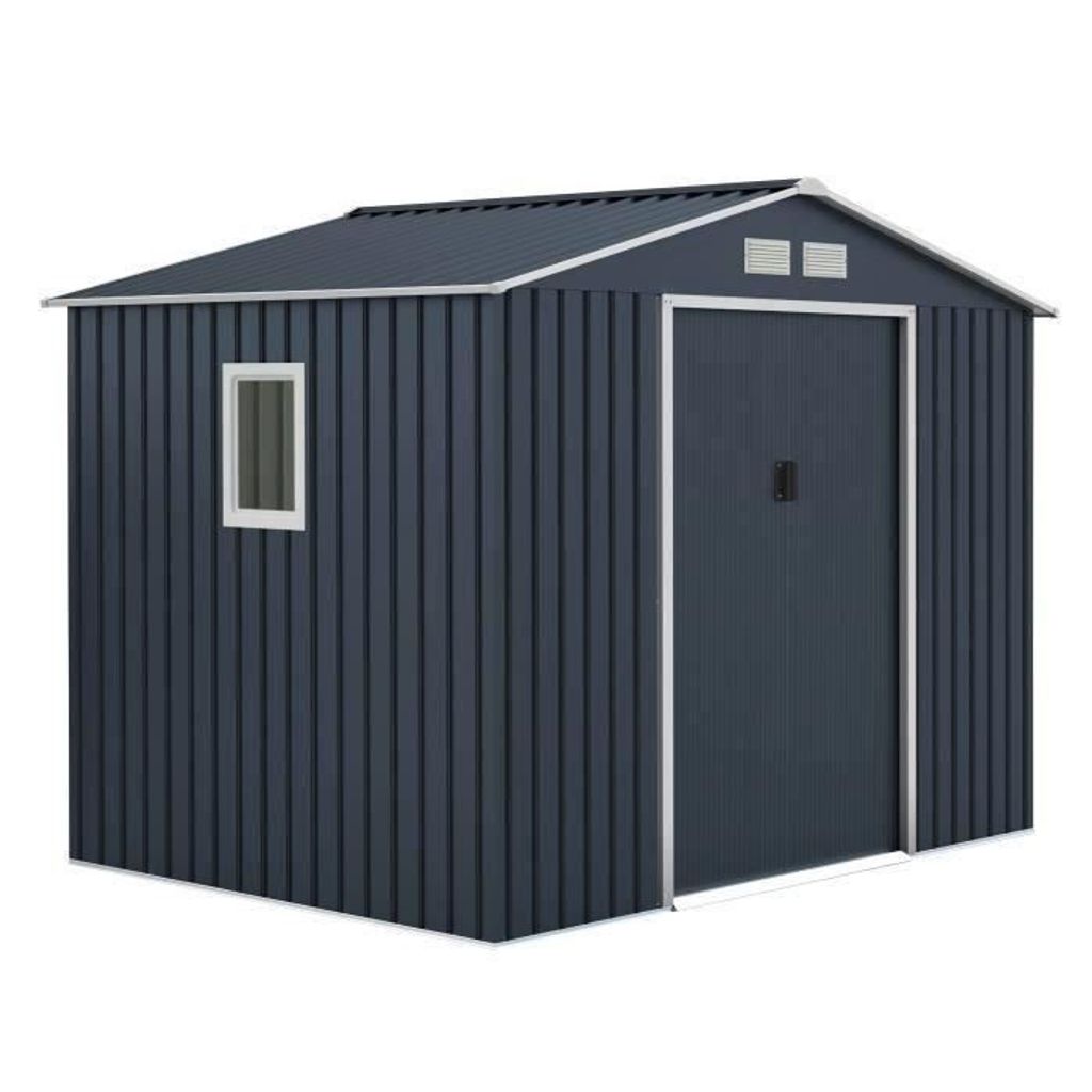 Metall Gartenhaus, 5,29 m², 277 x 191 x 202 cm, VENUS Kit, 2 Schiebetüren, 1 Seitenfenster, Anthrazitgrau