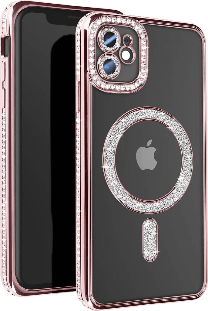 Avizar, Diamant-Hülle für iPhone 11 – MagSafe-Schutz mit Strass-Rand, Champagnerrosa