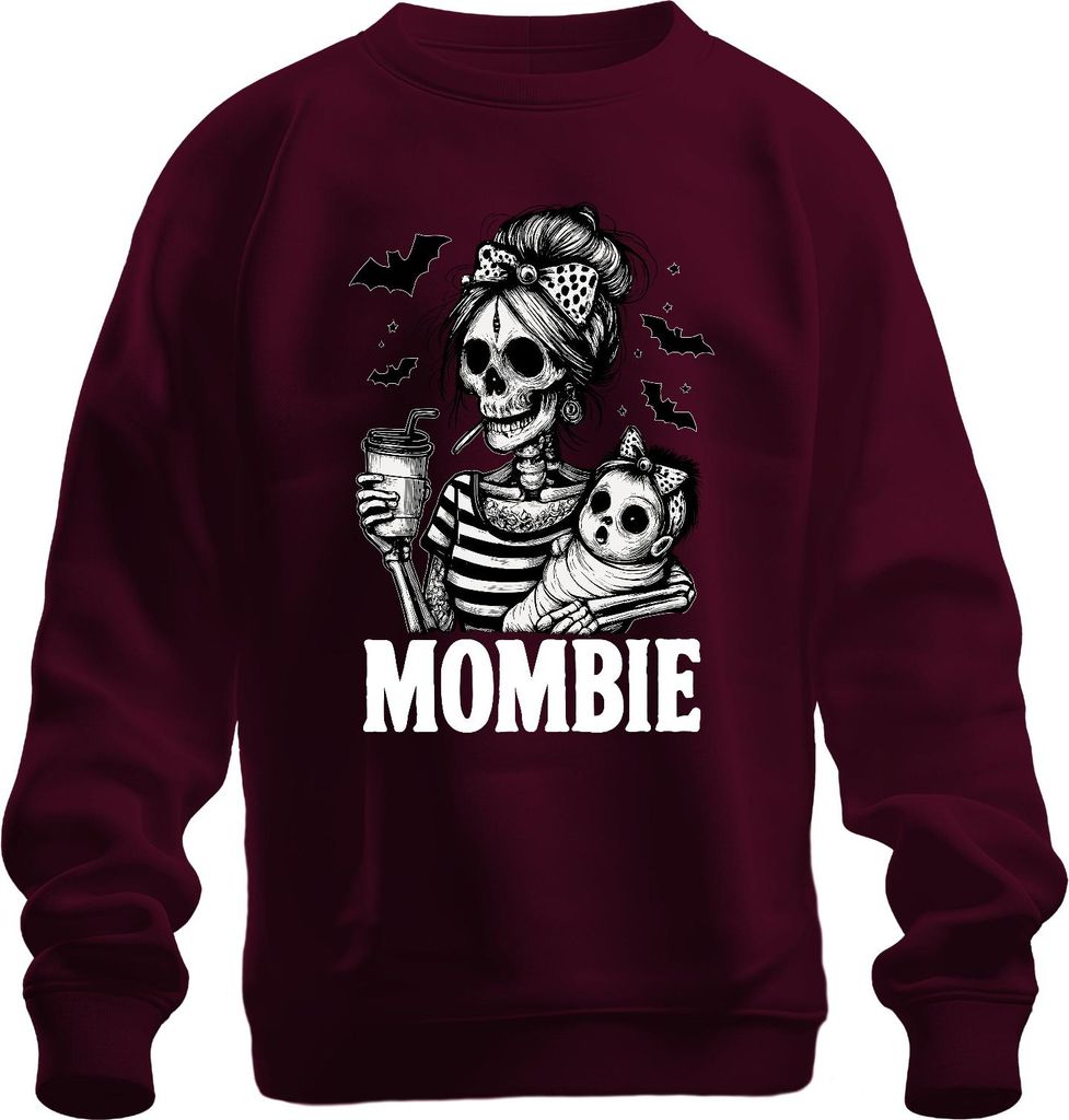 Mombie Zombie Mama Halloween Skelett Baby Kaffee Retro Gothic Uni Sweatshirt Pullover, Burgundy, S