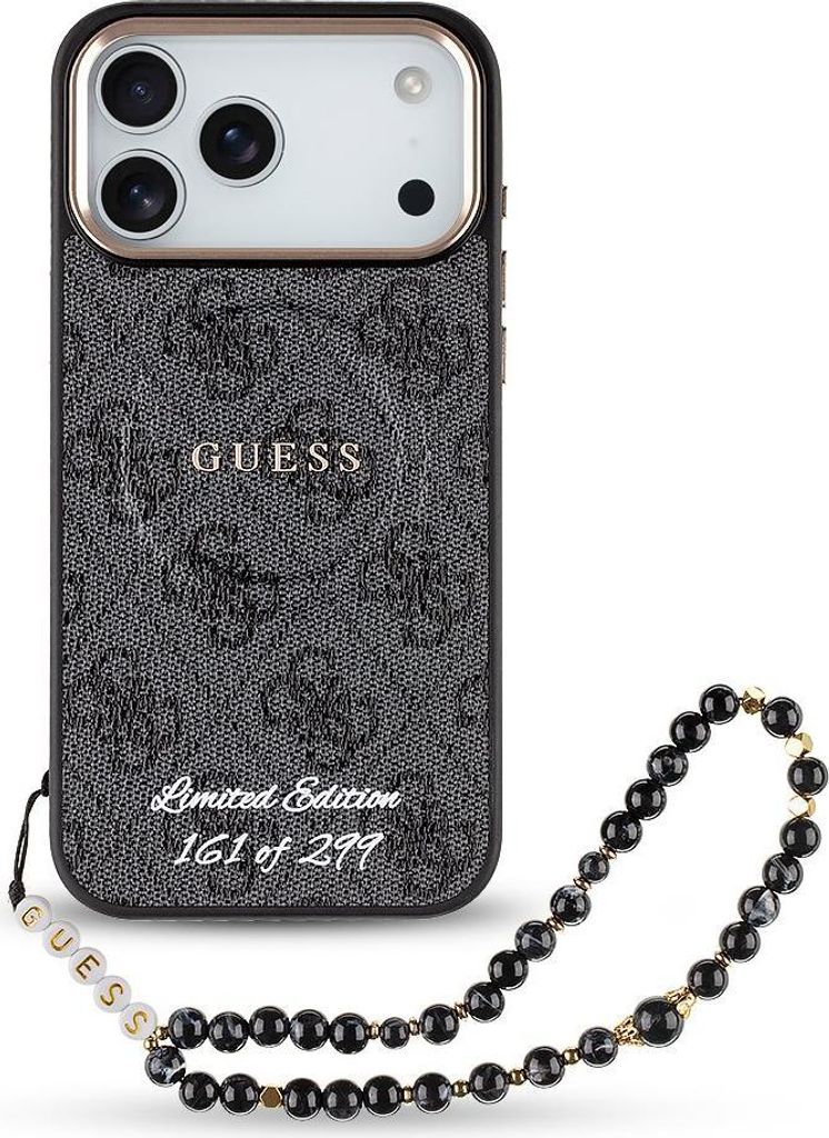 Limited Edition Hülle Case iPhone 17 Pro Max Guess Kunstleder grau Kette MagSafe