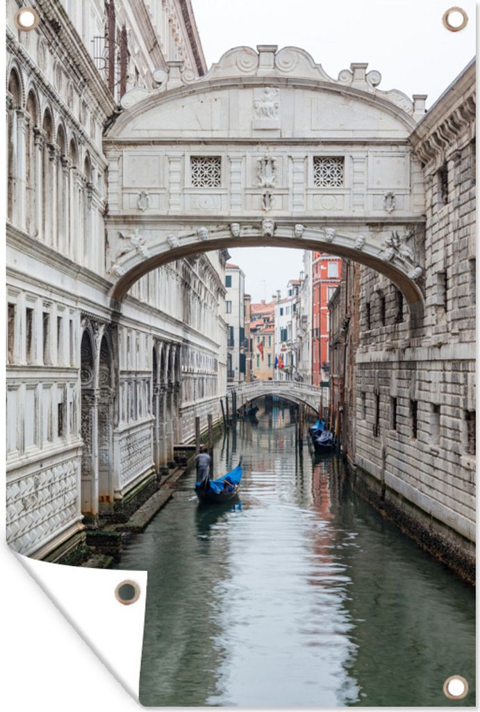 MuchoWow 60x90 cm Outdoor-Poster Gartendeko Sichtschutz Garten Poster für den Garten Venedig - Brücke - Boot