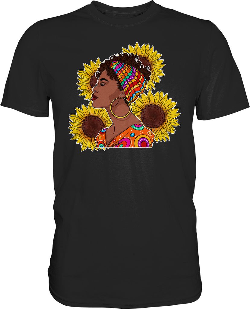 Stolze Schwarze Frau Sonnenblumen T-Shirt Gärtner Geschenk Produktbild 