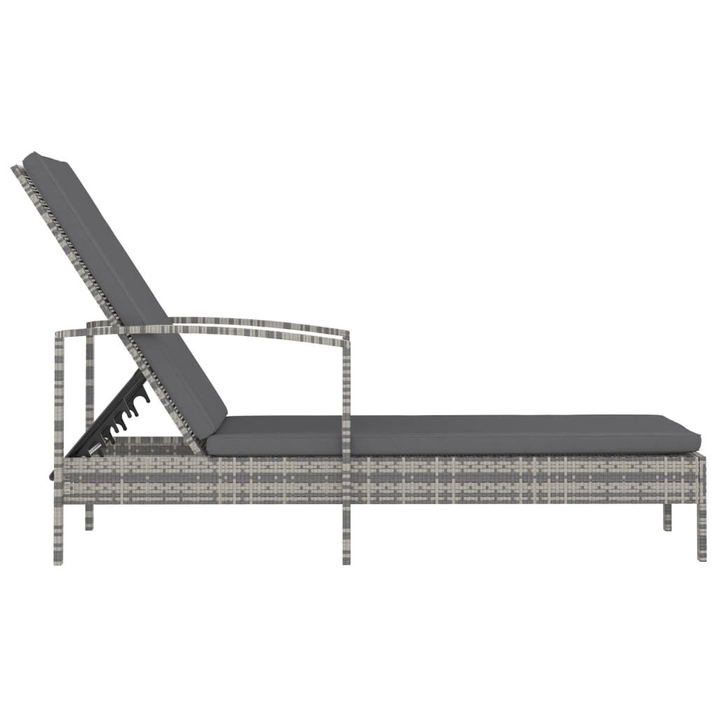" "Sonnenliege HOMMIE - Gartenliege - Gartenmöbel - mit Armlehnen Poly Rattan Grau - 195x68x95 cm NeuMöbel 2543805