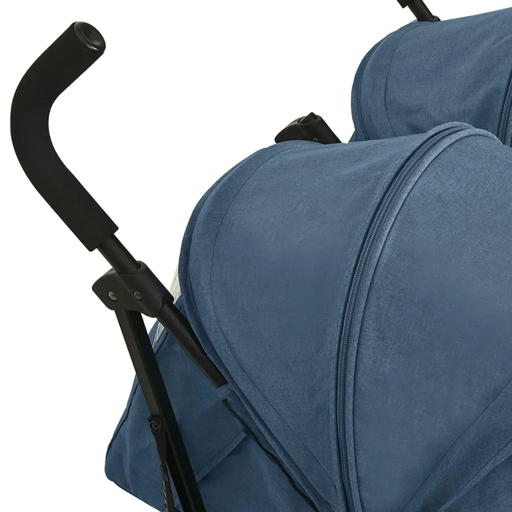 Poussette double côte à côte bleu marine avec châssis acier compact