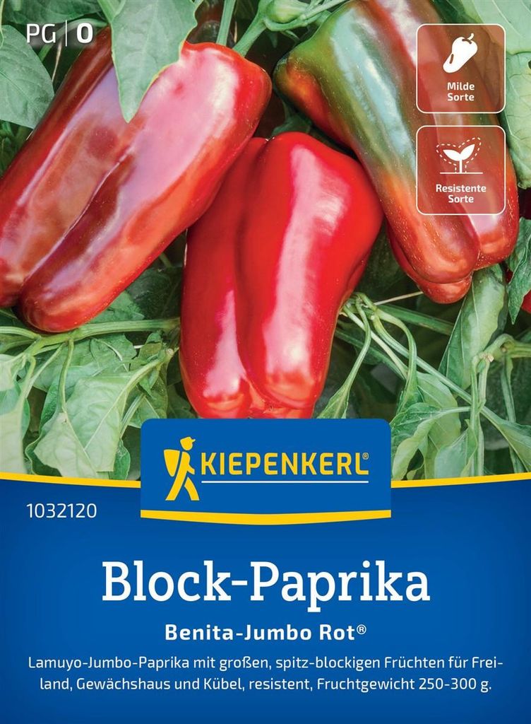 Kiepenkerl Block-Paprikasamen Benita-Jumbo Rot F1 Capsicum annuum 5 Pflanzen