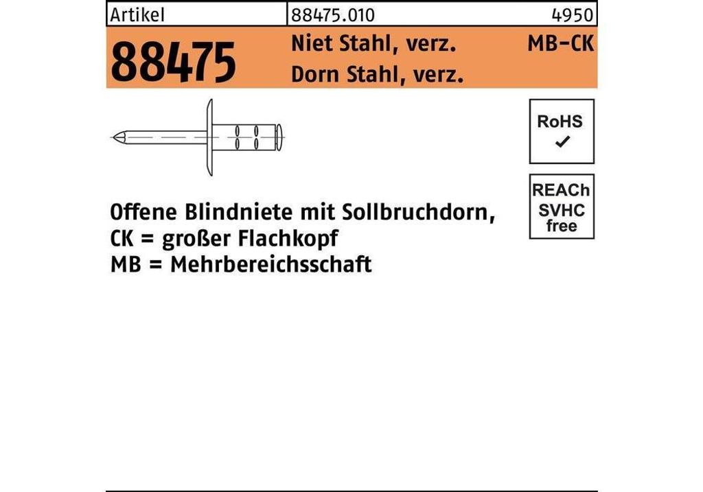Gesipa PolyGrip Mehrbereichsschaft-Blindniete Stahl/St. verzinkt K 16 4,8 x 17 S 250 Stk