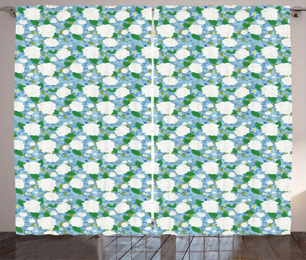 Tenda Rustica in Stile Cottage ABAKUHAUS: Fiori Silvestri e Uccellini 245cm
