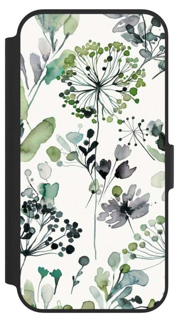 NIVOCASE Klapphülle für Apple iPhone 13 Pro Handyhülle aus Kunst Leder NIVOflip schwarz Blumen Wasserfarbe Eukalyptus
