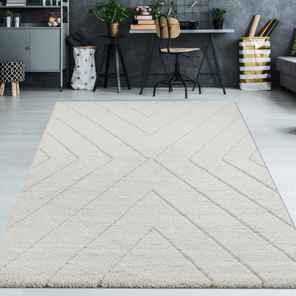 3D-Teppich mit skandinavischem Flair in Weiß, Creme-beige Größe - 160 x 230 cm