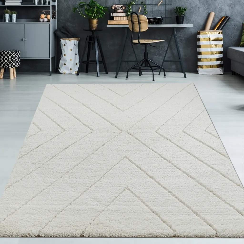 Tapis scandinave 160x230 cm pour salon lumineux - Effet 3D beige