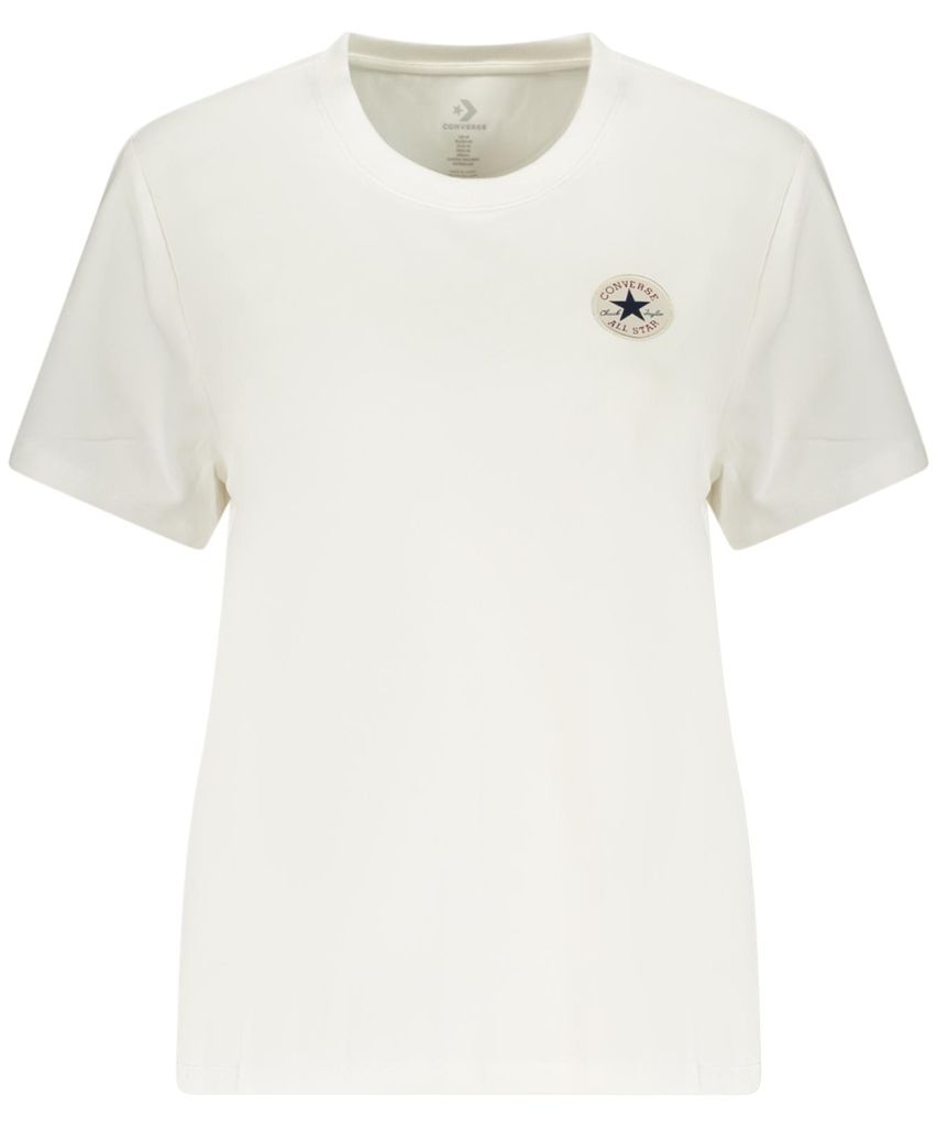 Damen Kurzarm T-Shirt Weiß mit Logo-Applikation und Rundhalsausschnitt
