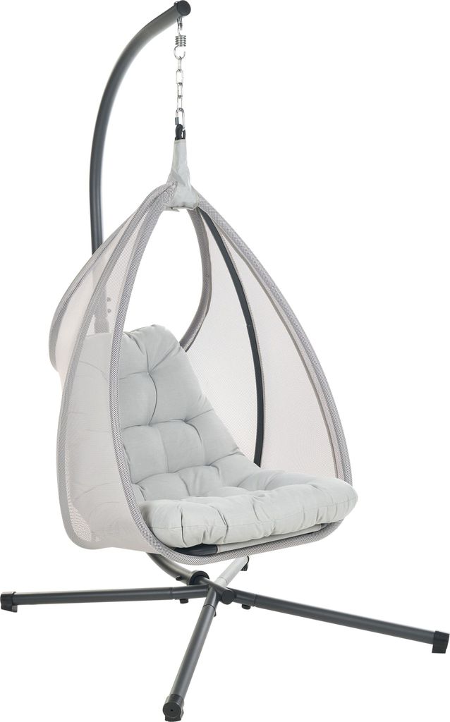 BELIANI Hängesessel Hellgrau Metall Mesh mit Gestell Kissen Modernes Design für Garten Terrasse Wohnzimmer