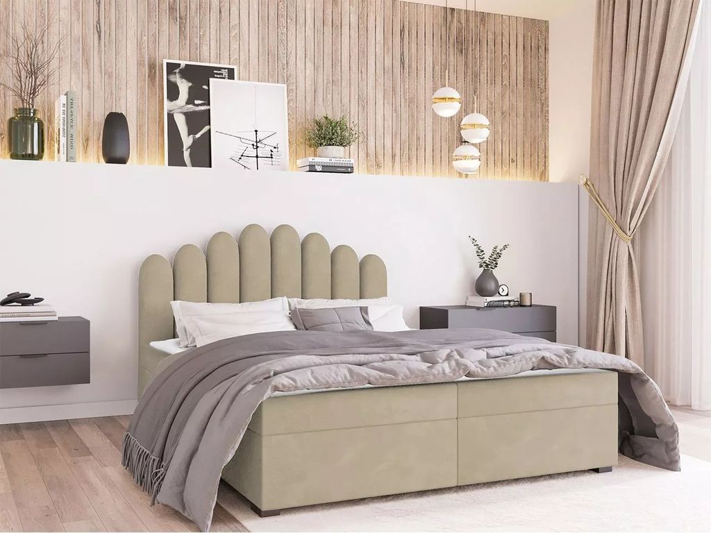 Boxspring-Doppelbett 200x200 SALIMA - Hellbeige