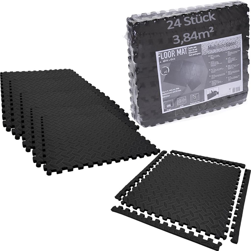 BURI Bodenmatten Set 24-teilig (3,84m²) 40x40 cm EVA Schaumstoff Grasmuster rutschfest wasserdicht geruchslos Puzzle Bodenfliesen Spielmatte Fitne...