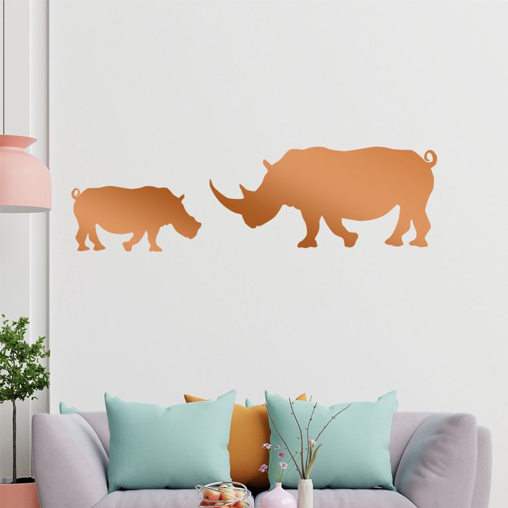 KIWISTAR Nashörner Silhouette Umriss Wandtattoo in 6 Größen - Wandaufkleber Wall Sticker - Dekoration, Küche, Wohnzimmer, Schlafzimmer, Badezimmer